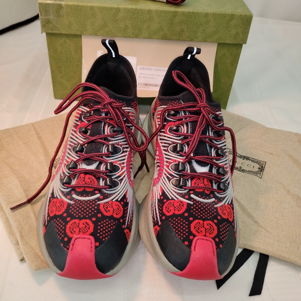 Authentic GUCCI GG Technical Knit Runner Sneakers Men Sz 6.5 Women Sz 38.5